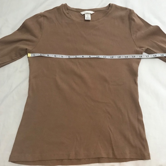 H&M Ribbed Scoop Neck Cotton Top M/L Fit Dark Beige Brown Long Sleeve - Picture 4 of 5